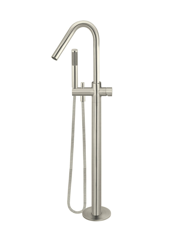 Round Pinless Freestanding Bath Spout and Hand Shower - PVD Brushed Nickel (SKU: MB09PN-PVDBN) by Meir