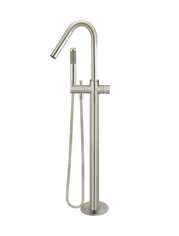 Round Pinless Freestanding Bath Spout and Hand Shower - Brushed Nickel