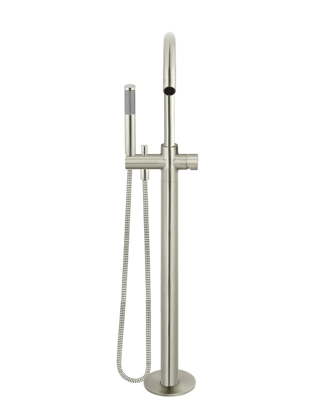 Round Pinless Freestanding Bath Spout and Hand Shower - PVD Brushed Nickel (SKU: MB09PN-PVDBN) by Meir