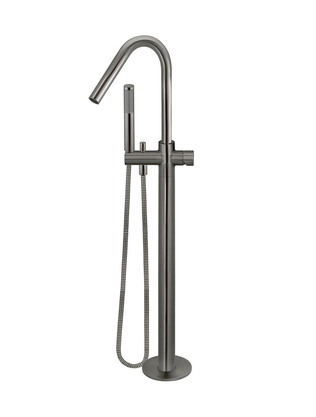 Round Pinless Freestanding Bath Spout and Hand Shower - Gun Metal (SKU: MB09PN-PVDGM) by Meir