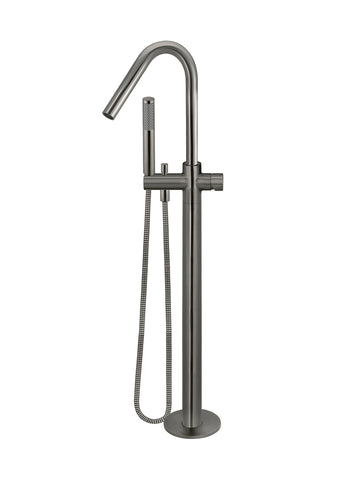Round Pinless Freestanding Bath Spout and Hand Shower - Gun Metal