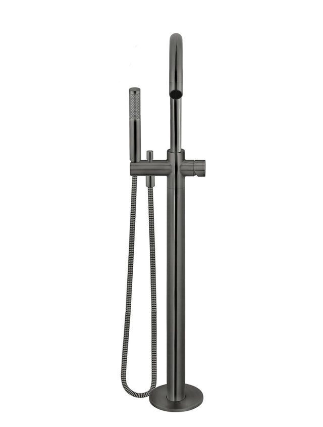 Round Pinless Freestanding Bath Spout and Hand Shower - Gun Metal (SKU: MB09PN-PVDGM) by Meir