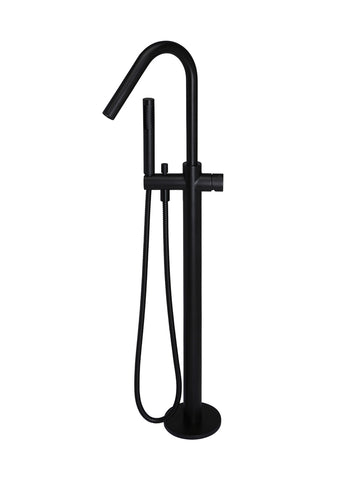 Round Pinless Freestanding Bath Spout and Hand Shower - Matte Black