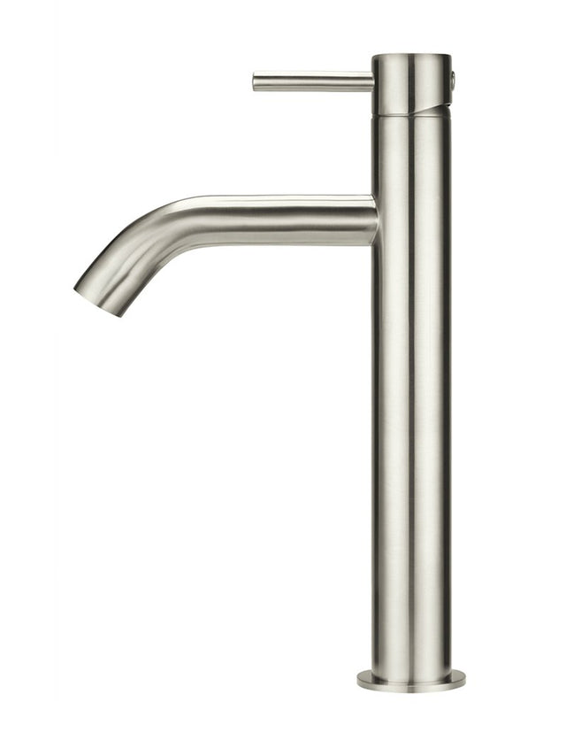 Piccola Tall Basin Mixer Tap with 130mm Spout - PVD - Brushed Nickel (SKU: MB03XL.01-PVDBN) by Meir