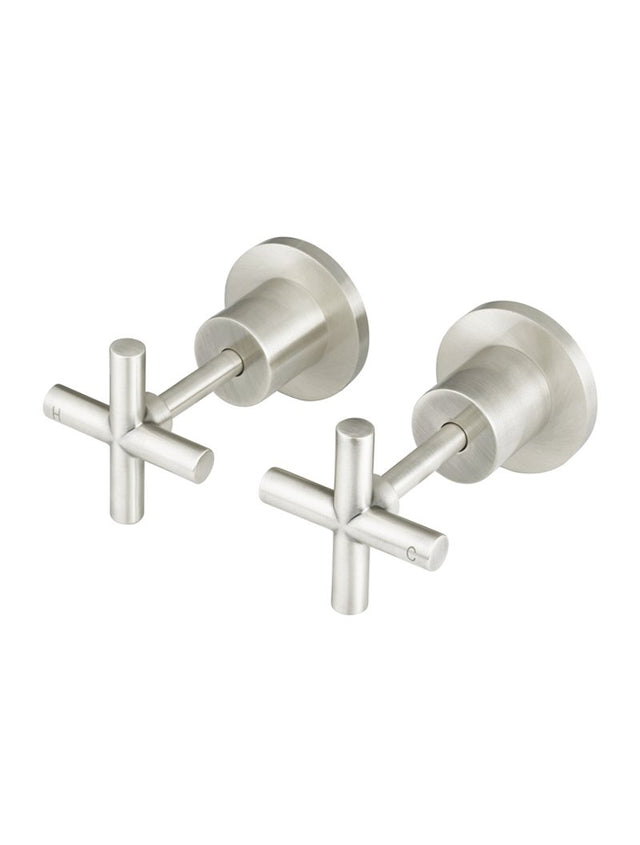 Round Cross Handle Jumper Valve Wall Tap Assemblies - PVD Brushed Nickel (SKU: MW08JL-PVDBN) by Meir