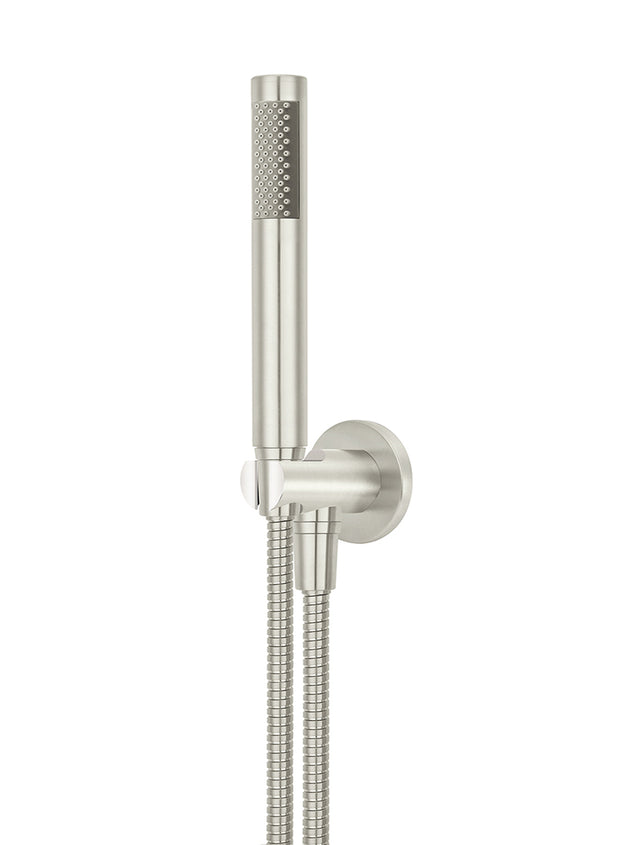 Round Hand Shower on Fixed Bracket - Brushed Nickel (SKU: MZ08-R-PVDBN) by Meir ZA