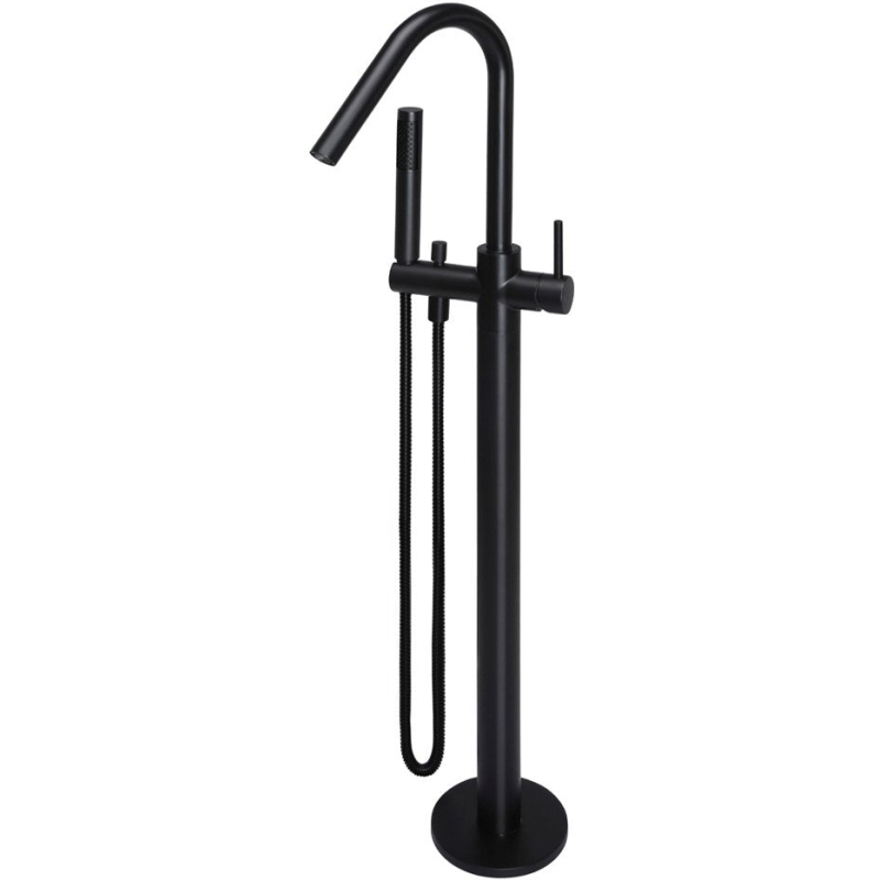 Round Freestanding Bath Spout and Hand Shower - Matte Black