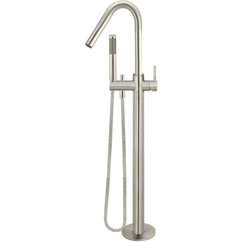 Round Freestanding Bath Spout and Hand Shower - Brushed Nickel