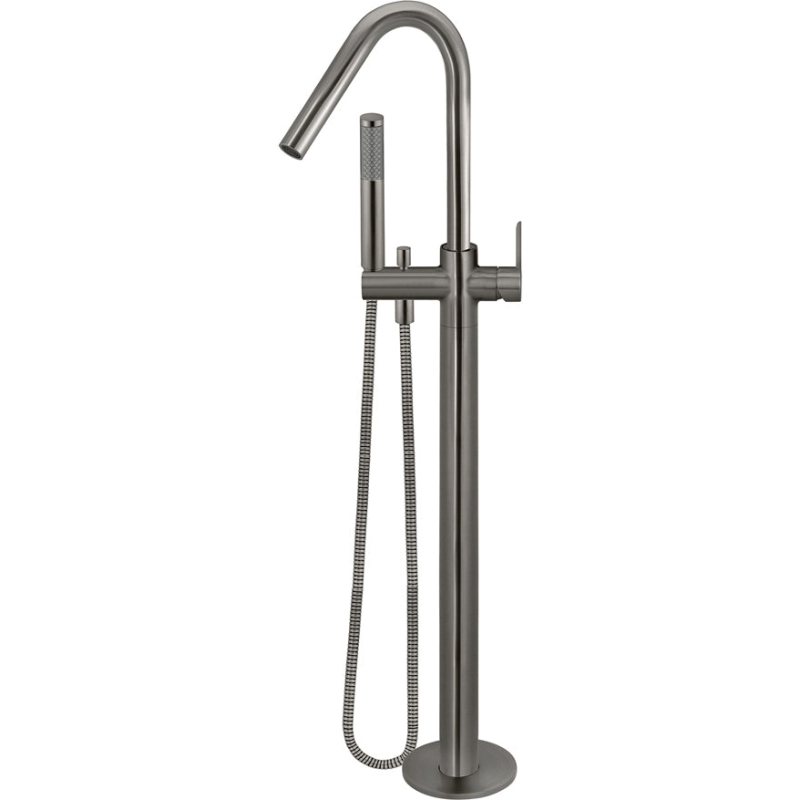 Round Paddle Freestanding Bath Spout and Hand Shower - Gun Metal