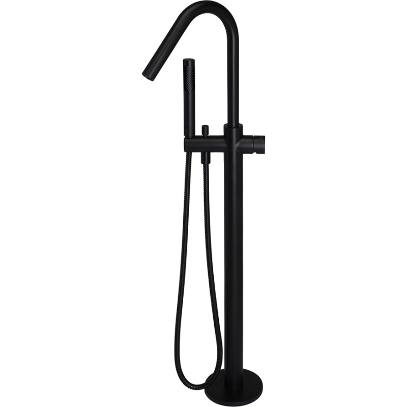 Round Pinless Freestanding Bath Spout and Hand Shower - Matte Black