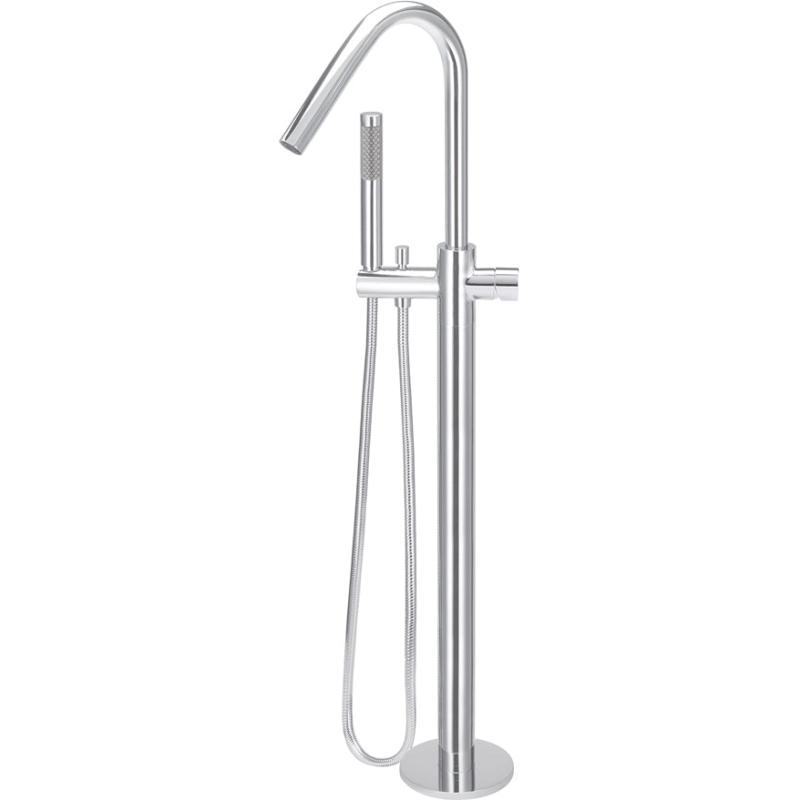 Round Pinless Freestanding Bath Spout and Hand Shower - Chrome