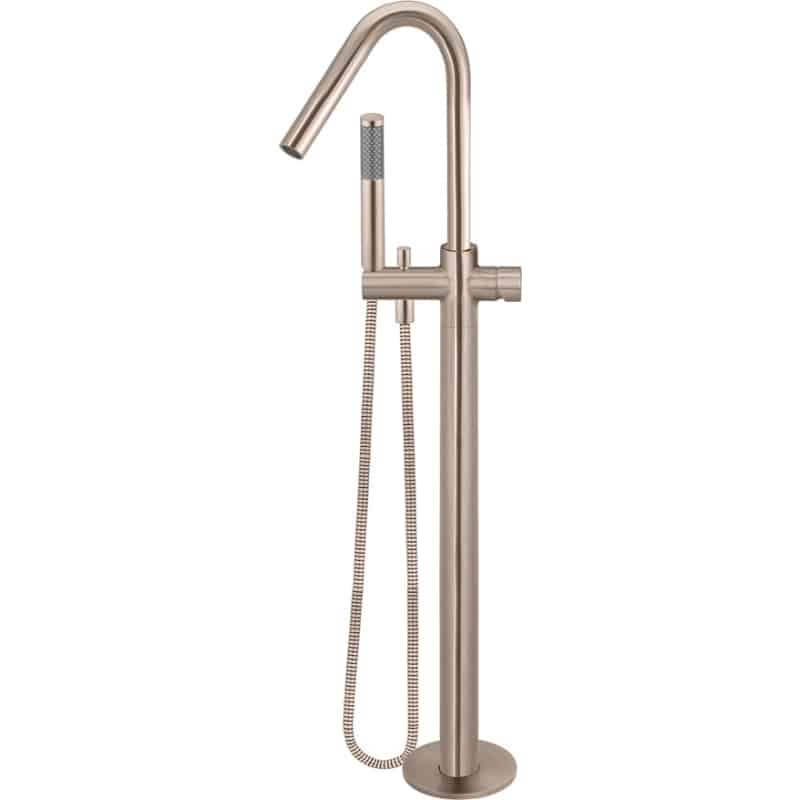 Round Pinless Freestanding Bath Spout and Hand Shower - Champagne