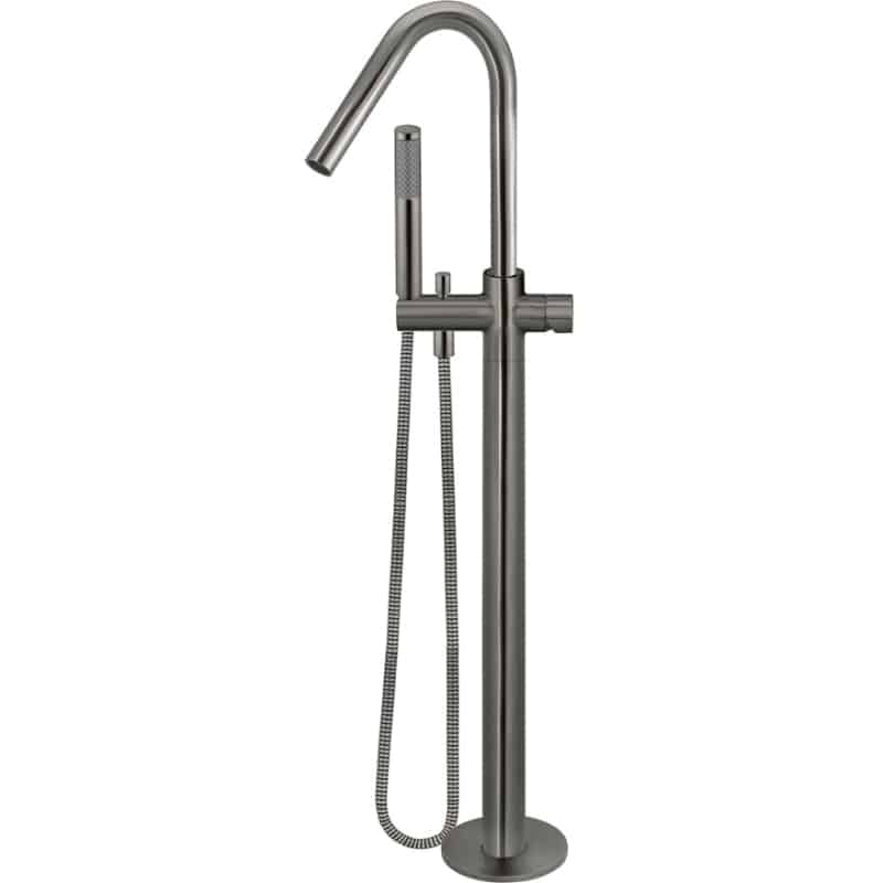 Round Pinless Freestanding Bath Spout and Hand Shower - Gun Metal