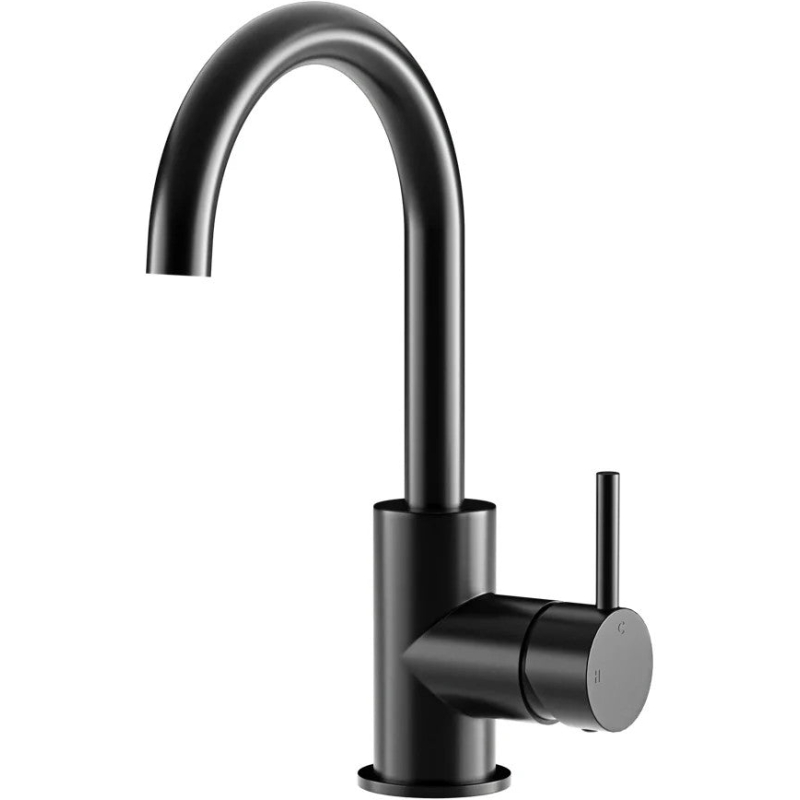 Round Gooseneck Basin Mixer with Cold Start - Matte Black