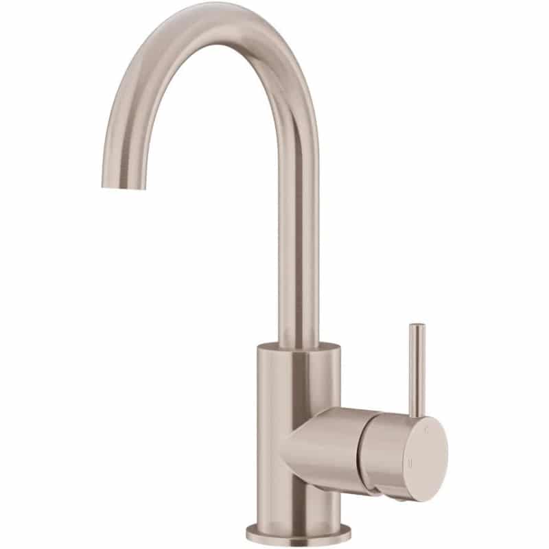 Round Gooseneck Basin Mixer with Cold Start - Champagne