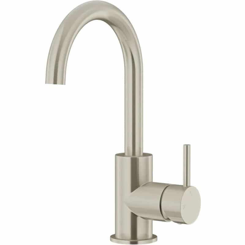 Round Gooseneck Basin Mixer with Cold Start - Brushed Nickel