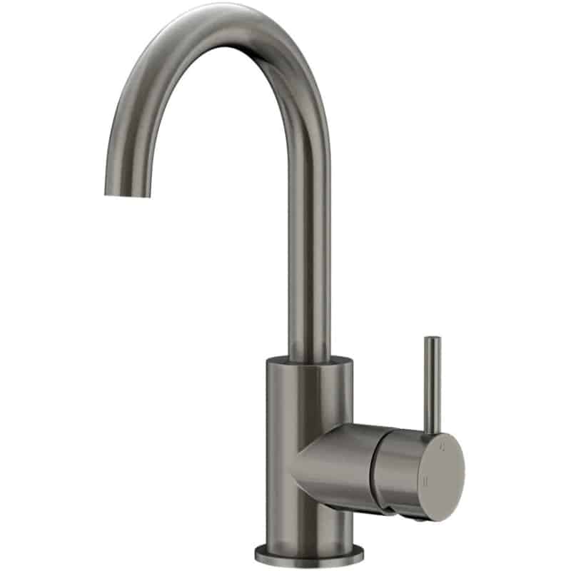 Round Gooseneck Basin Mixer with Cold Start - Gun Metal