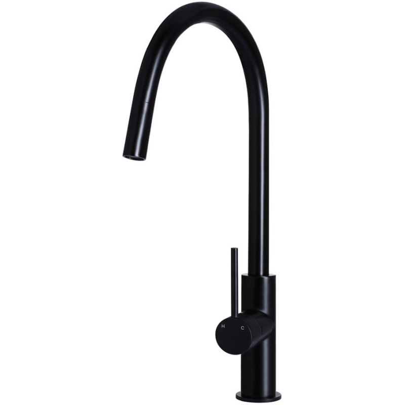 Round Piccola Pull Out Kitchen Mixer Tap - Matte Black
