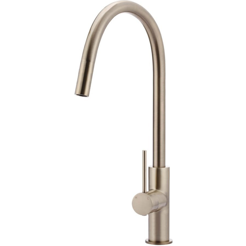 Round Piccola Pull Out Kitchen Mixer Tap - Champagne