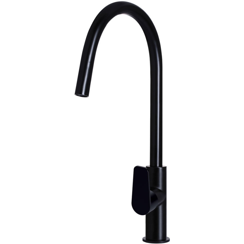 Round Paddle Piccola Pull Out Kitchen Mixer Tap - Matte Black