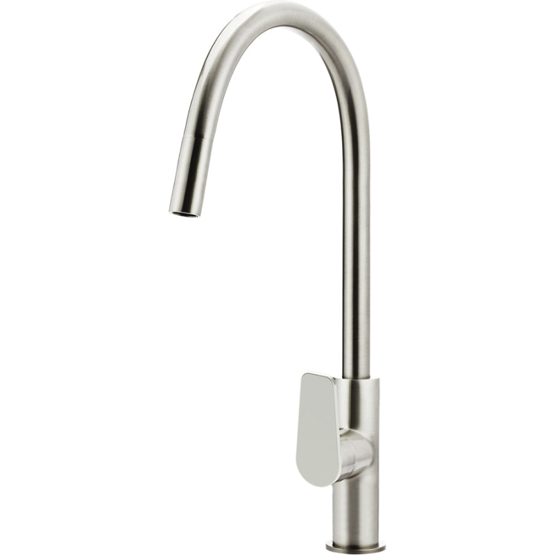 Round Paddle Piccola Pull Out Kitchen Mixer Tap - Brushed Nickel