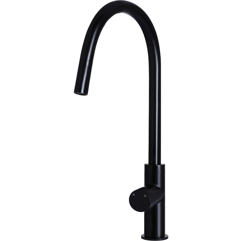 Round Pinless Piccola Pull Out Kitchen Mixer Tap - Matte Black