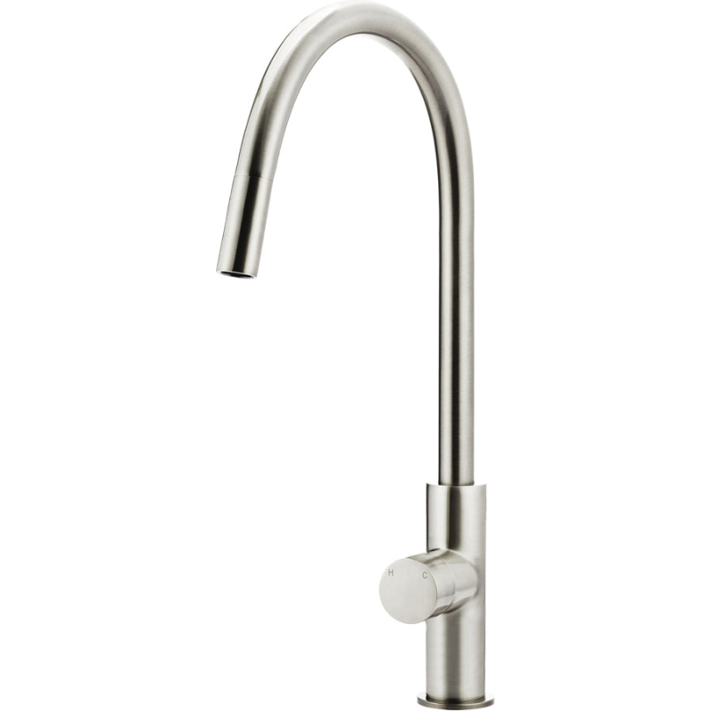 Round Pinless Piccola Pull Out Kitchen Mixer Tap - Brushed Nickel