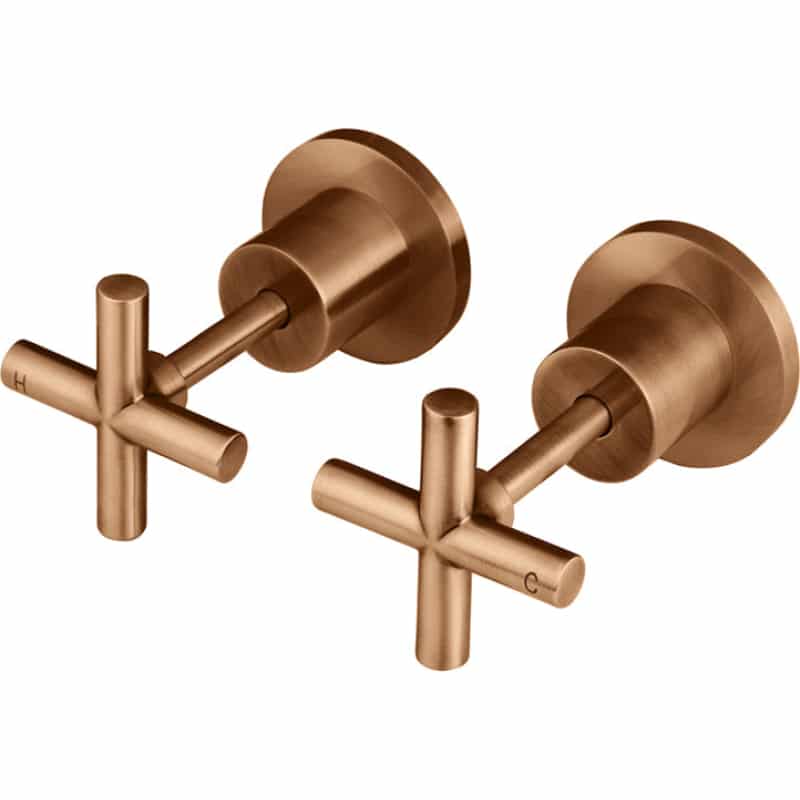 Round Cross Handle Jumper Valve Wall Tap Assemblies - Lustre Bronze